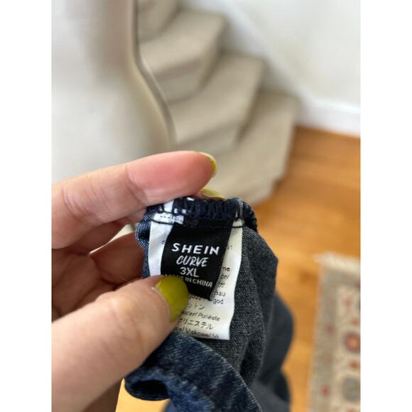 Denim Button Front Shirt Dress Flutter Hem Short Sleeve Maxi Dress Western Boho - Picture 5 of 8